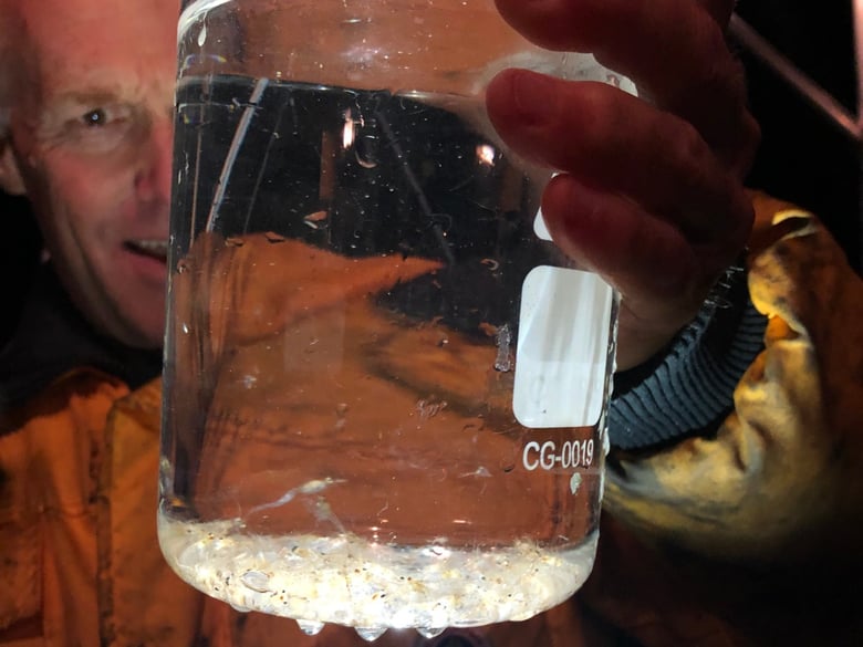 UC Davis research biologist Brant Allen examines the mysis shrimp his team just pulled out of Lake Tahoe.