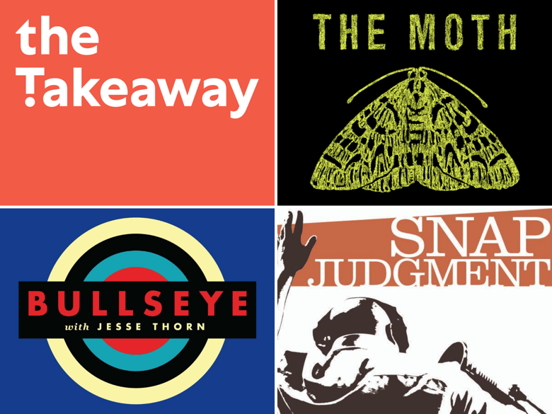 Logos courtesy of The Takeaway, The Moth, Snap Judgment & Bullseye