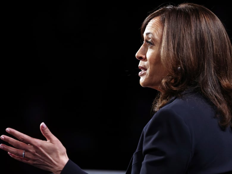 Democratic vice presidential candidate Sen. Kamala Harris, D-Calif., speaks during the vice presidential debate Wednesday, Oct. 7, 2020, at Kingsbury Hall on the campus of the University of Utah in Salt Lake City.
