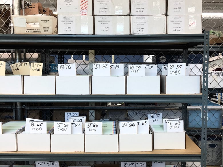 Blank ballots in the Washoe County Registrar of Voters office on on October 29, 2020. They’re used to replicate mail-in ballots that get damaged or filled out incorrectly.