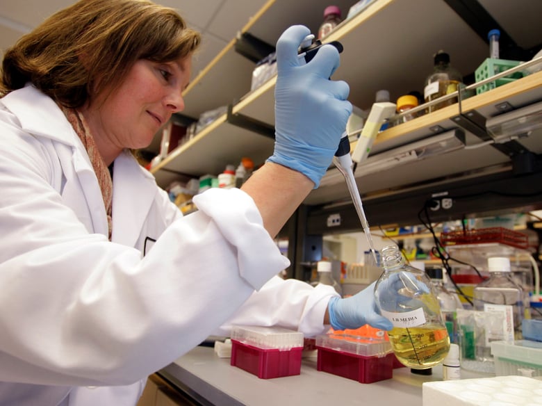 In this March 16, 2012, file photo, researcher Terry Storm works in a stem cell research lab at the Lorry I. Lokey Stem Cell Research Building on the Stanford University campus in Palo Alto, Calif.