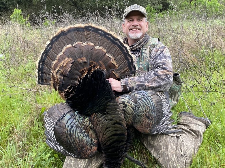 Joe Slaton, who runs Mother Lode Turkey Calls, hunting turkeys.