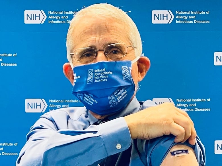 In September 2020, Anthony Fauci, director of the National Institute of Allergy and Infectious Diseases, shows a bandage on his arm after receiving an influenza vaccine to kick-off the 2020-2021 flu season with the NFID in Bethesda, Md.