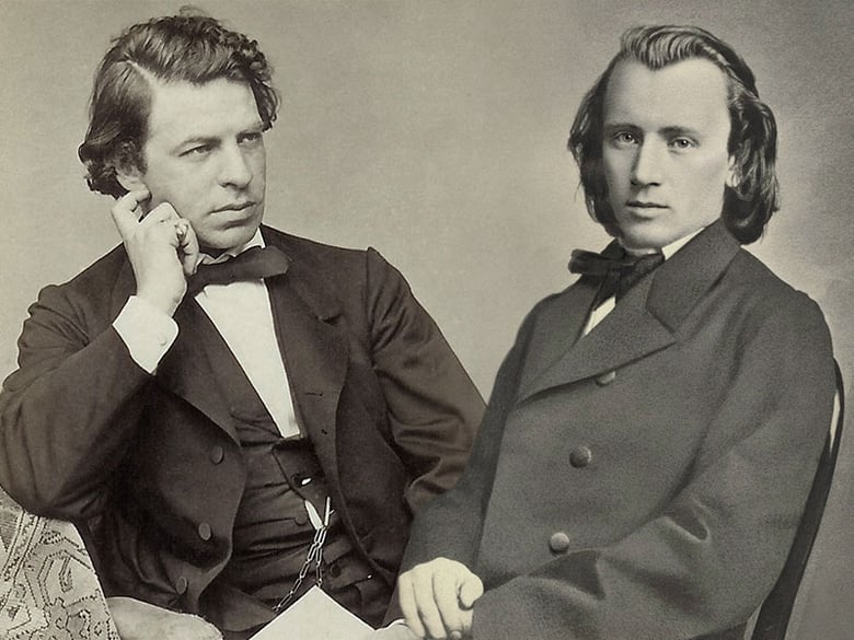 Violinist Joseph Joachim and composer Johannes Brahms in their younger years