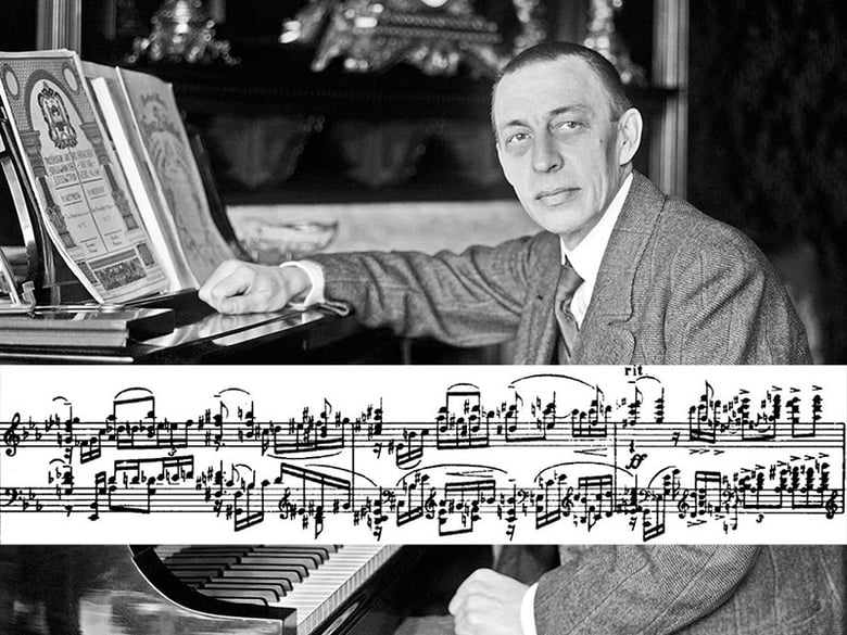 Sergei Rachmaninoff in 1915 and some of the final movement of his Piano Concerto 3