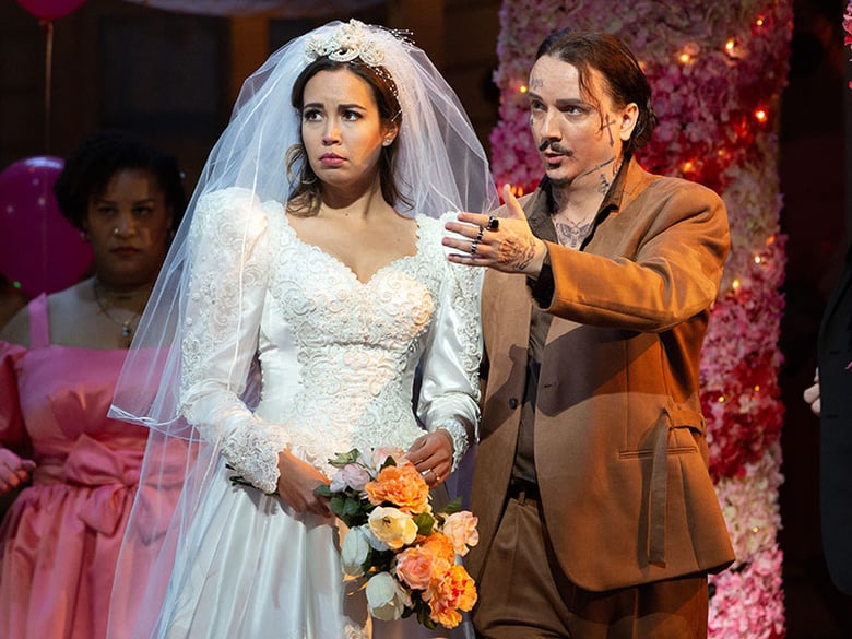 Nadine Sierra as Lucia and Artur Ruciński as Enrico in Donizetti's "Lucia di Lammermoor." Photo: Marty Sohl/Met Opera
