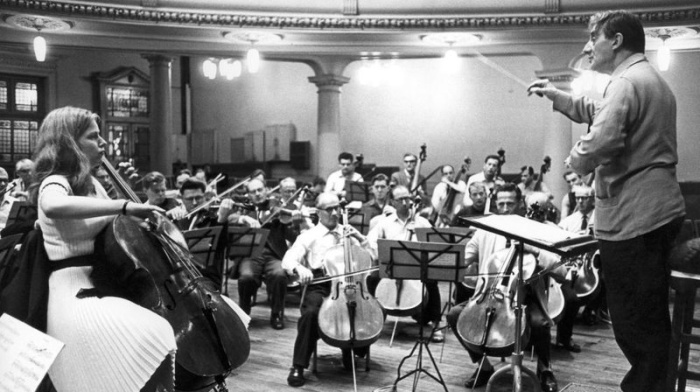 Cellist Jacqueline du Pré recording the Elgar Cello Concerto in 1965
