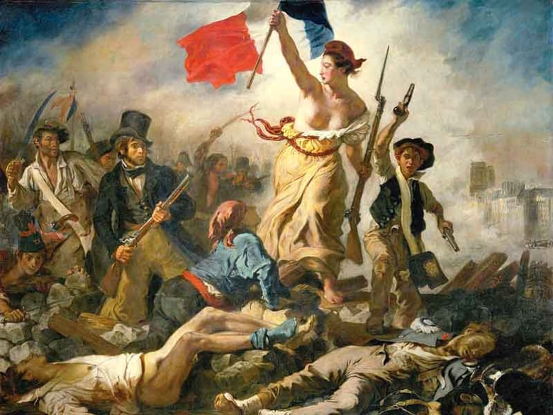 "Liberty Leading the People,"  by Eugène Delacroix, commemorating the July Revolution of 1830, which toppled King Charles X and brought back "The Marseillaise" as the French national anthem.