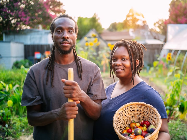 Yisrael Farms founders Chanowk and Judith Yisrael at their urban farm in the Oak Park neighborhood of Sacramento.