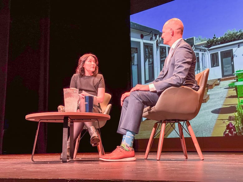 Insight Host Vicki Gonzalez (left) interviews Sacramento Mayor Kevin McCarty (right) during his 2025 State of the City Address at The Sofia Oct. 20, 2025.