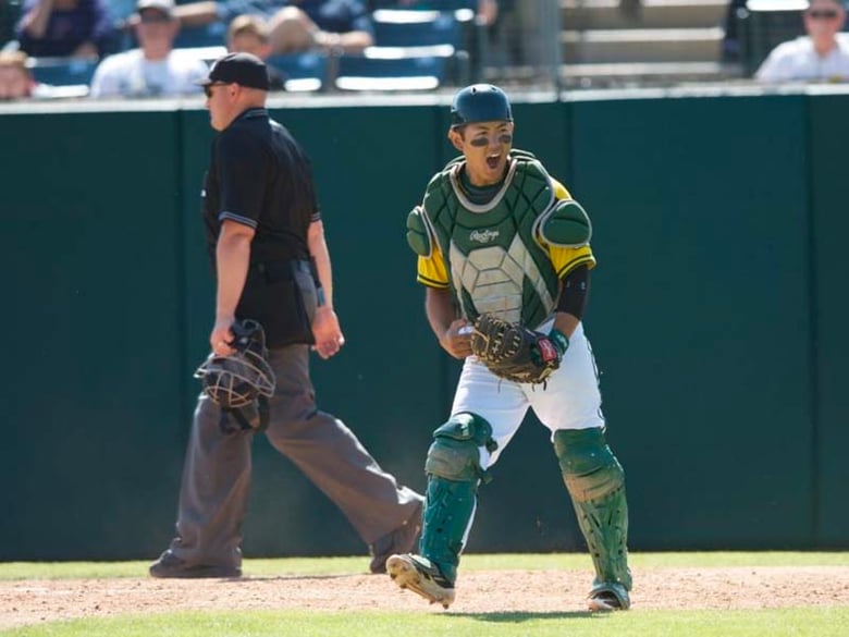 Sac State catcher Dane Fujinaka had plenty to celebrate Saturday as the Hornets beat Arizona State.