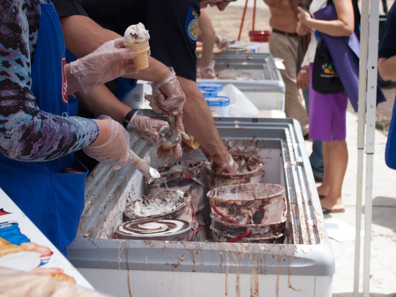 Salvation Army volunteers dipped 10,000 scoops of Moose Tracks Tuesday afternoon at Cesar Chavez Park. 