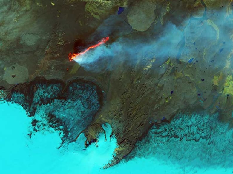 Holuhraun lava field in Iceland. NASA Earth Observatory image by Jesse Allen, using Landsat data from the U.S. Geological Survey.