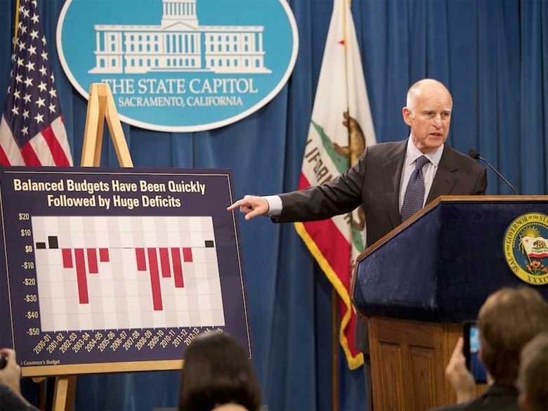 California Gov. Jerry Brown, presenting his January 2014 budget proposal at the state Capitol.