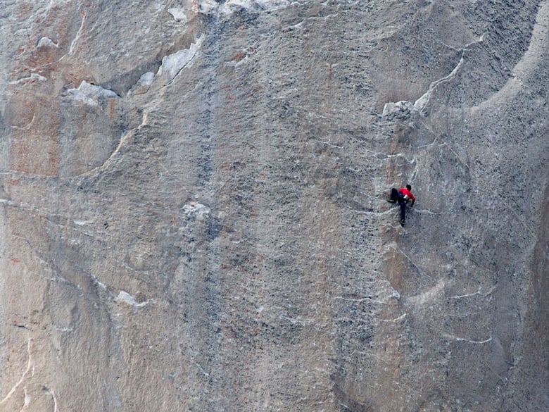 In this Jan. 12, 2015  photo Kevin Jorgeson climbs what has been called the hardest rock climb in the world: a free climb of El Capitan. 
