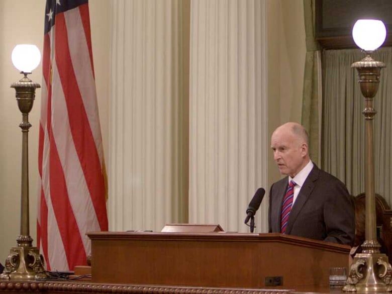 California Gov. Jerry Brown gives his inaugural address after being sworn in for a fourth term earlier this month.