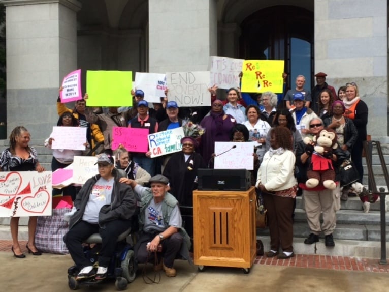 SSP recipients rally outside the California Capitol on Wednesday, March 11, 2015.