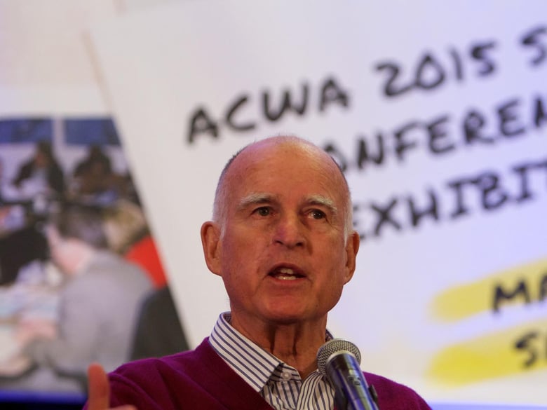 Gov. Jerry Brown speaks at the Association of California Water Agencies conference Wednesday in Sacramento.