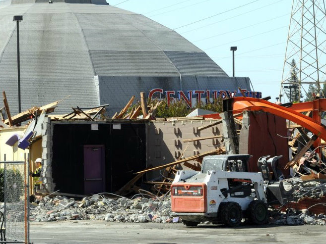 Crews this week demolished part of the Century Stadium theater complex at Arden and Ethan Way.
