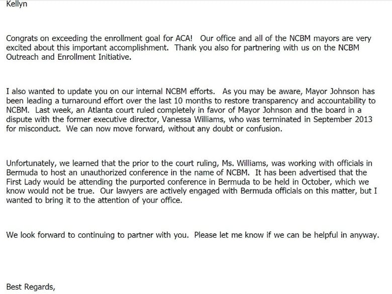 This email was one of about 6,000 released by the City of Sacramento that relate to Mayor Kevin Johnson's tenure as president of the National Conference of Black Mayors.