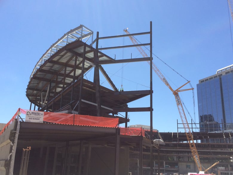Construction continues on the new Kings arena in downtown Sacramento.