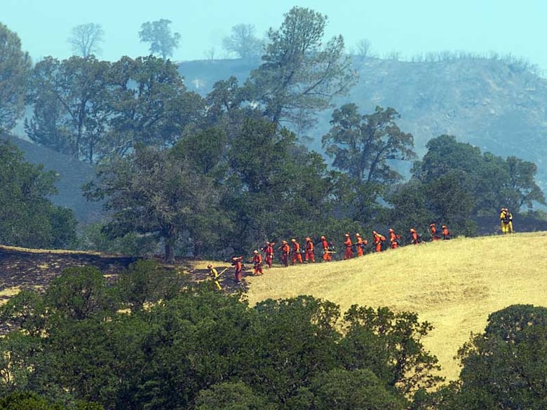 FILE: Inmate firefighters battle the Wragg fire near Winters, Calif., on Thursday, July 23, 2015.