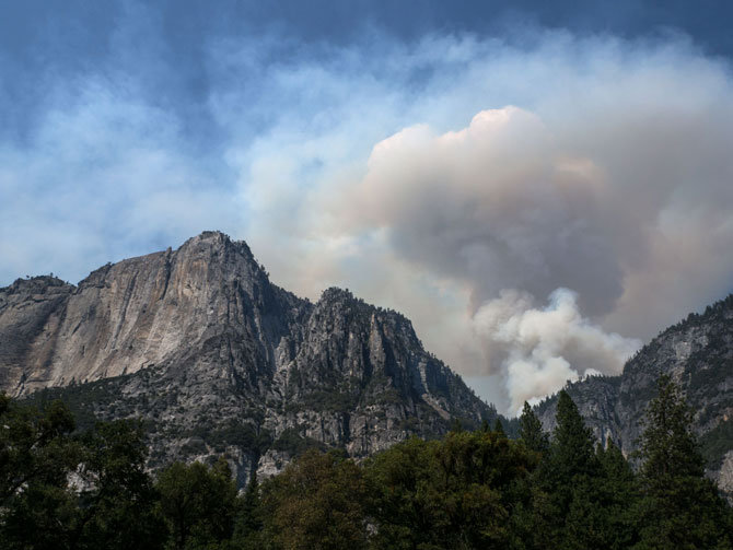 Smoke rising from the Tenya Fire on Tuesday, Sept. 8, 2015.