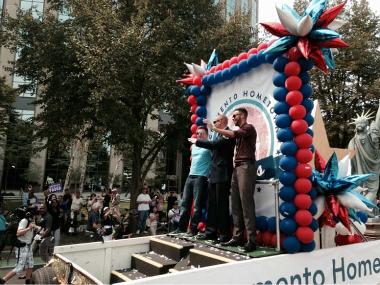 The three honorees in the Hometown Heroes parade, left to right, Alek Skarlatos, Spencer Stone and Anthony Sadler. 