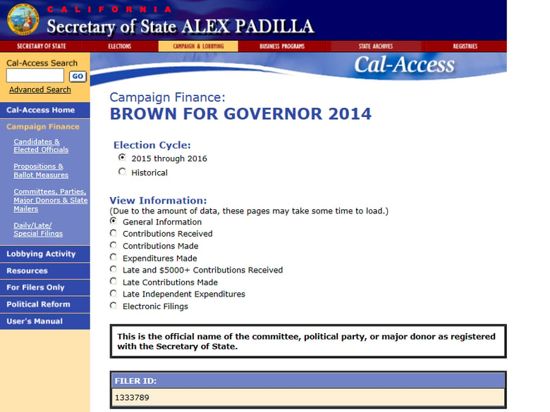 California Secretary of State's website