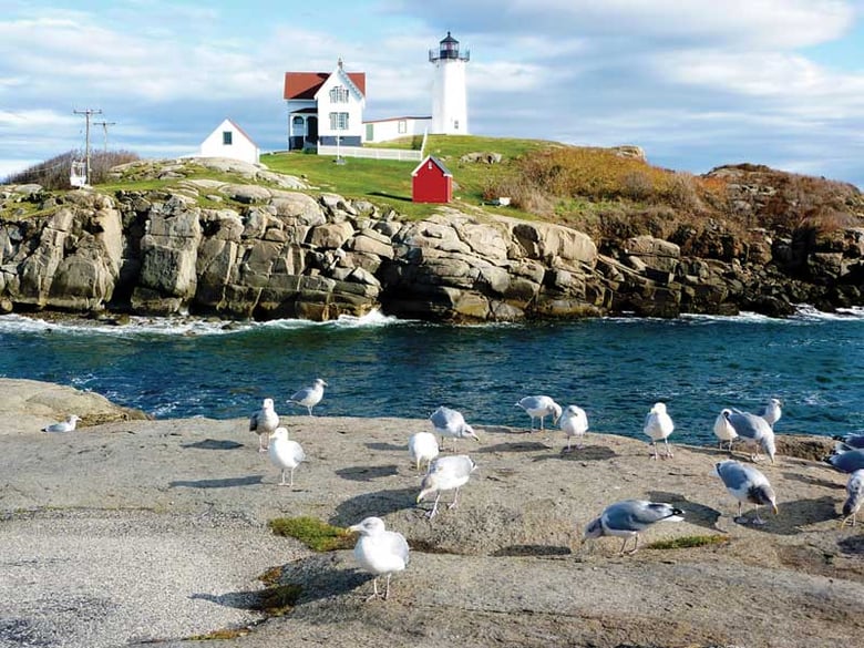 Nubble Lighthouse in the Town of York, Maine, which is on the National Register of Historic Places.