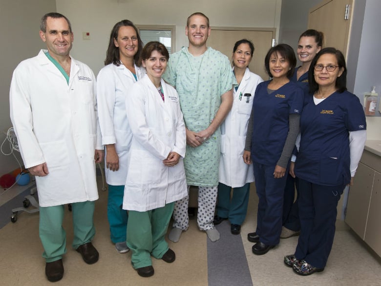 Airman Spencer Stone with his care team at UC Davis Medical Center.