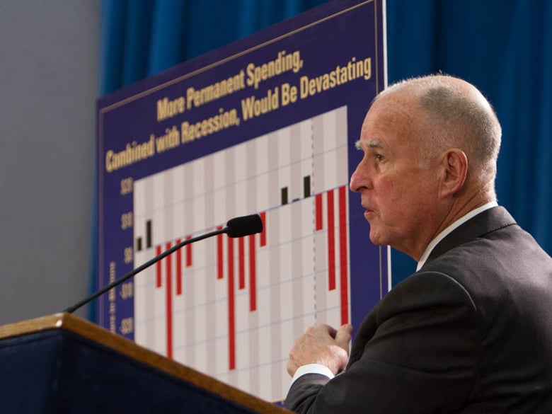 California Gov. Jerry Brown speaks with the Capitol press corps after releasing his January 2016 state budget proposal.