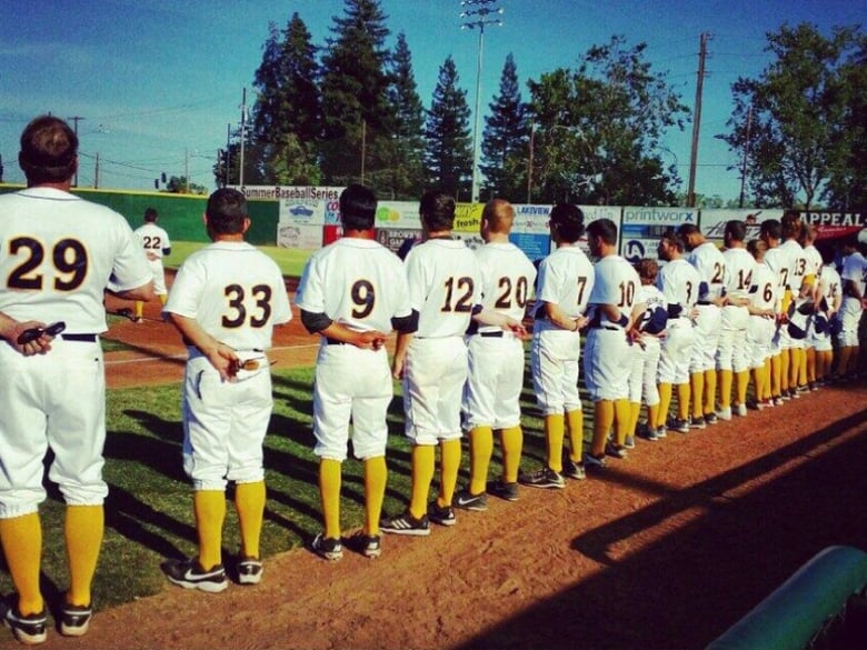 The Gold Sox line up prior to a game May 2014 in Marysville.