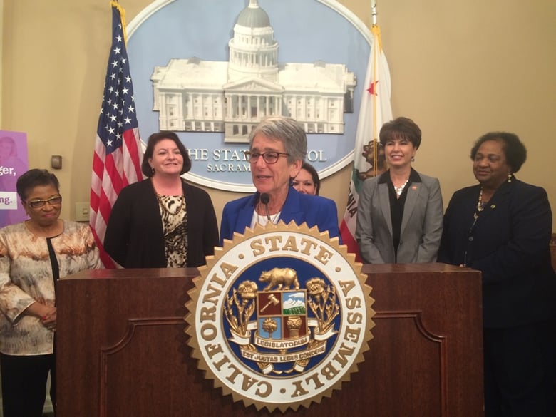 California Legislative Women's Caucus Chair Sen. Hannah-Beth Jackson (D-Santa Barbara) announces the caucus's priorities for the coming year at the state Capitol Thursday, Feb. 11, 2016.