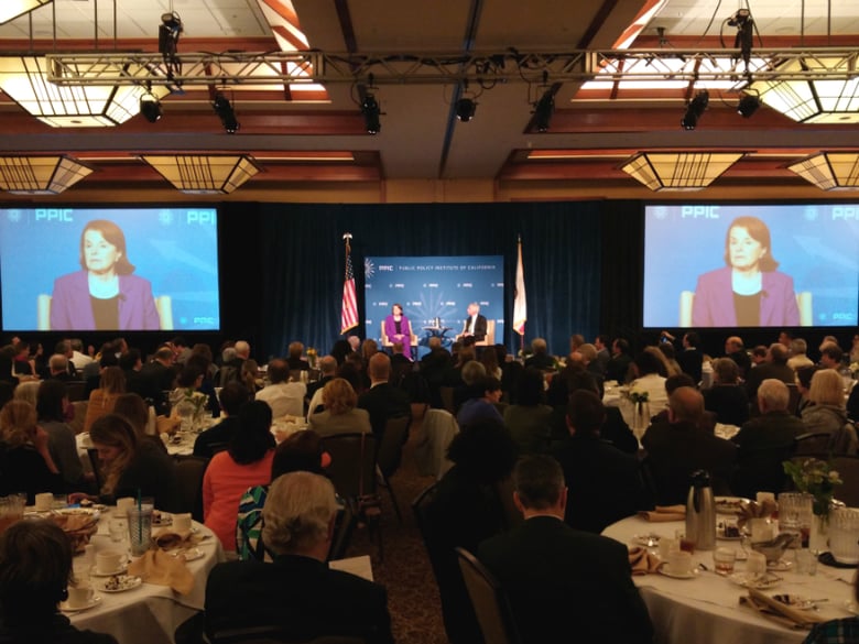 Senator Dianne Feinstein of California speaks at a Public Policy Institute of California forum.