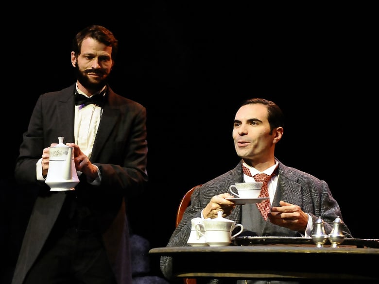 (From left) Matthew Rives as Barrymore and William Elsman as Sherlock Holmes