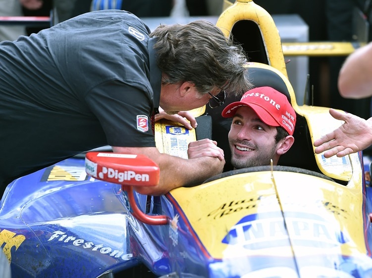 Team co-owner Michael Andretti congratulates rookie Alexander Rossi on winning the 2016 Indianapolis 500. The Andretti family's tough luck as drivers at the track is well-chronicled. Andretti's father, Mario was the last to win as a driver -in 1969.