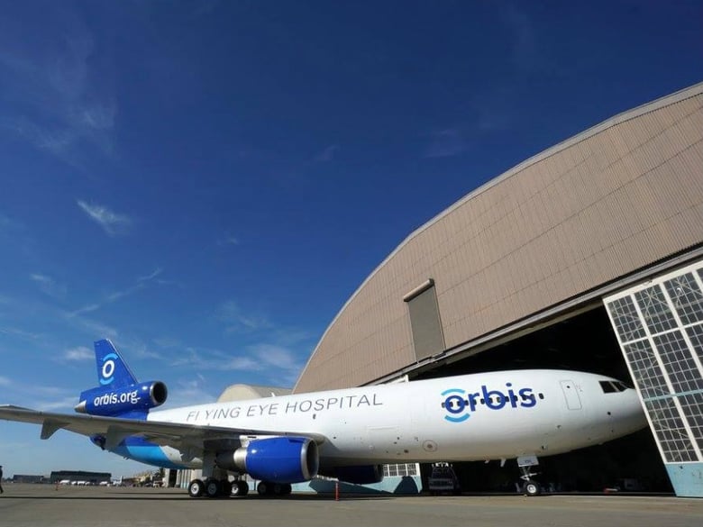 Orbis' Flying Eye Hospital MC 10 aircraft stopped at McClellan Airport in Sacramento on Wednesday. 