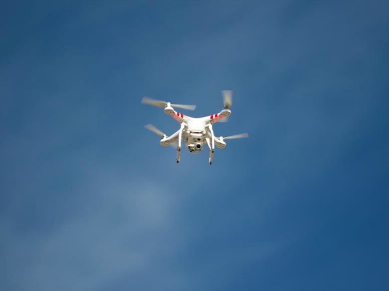 A drone flies over downtown Sacramento.