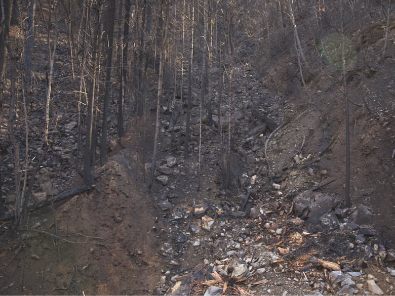 Debris flow and erosion following 2014 King Fire in Eldorado National Forest.
