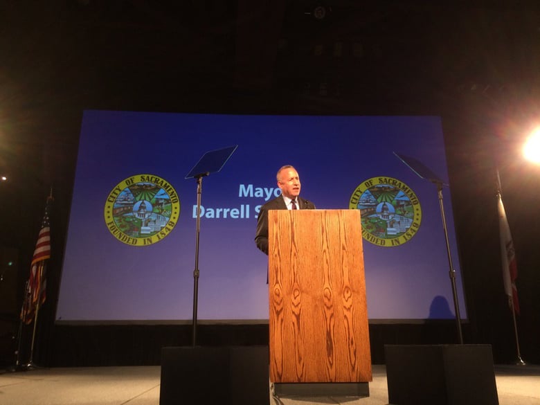 New Sacramento Mayor Darrell Steinberg delivers a speech, after taking the oath of office, with a list of his hopes for the city.