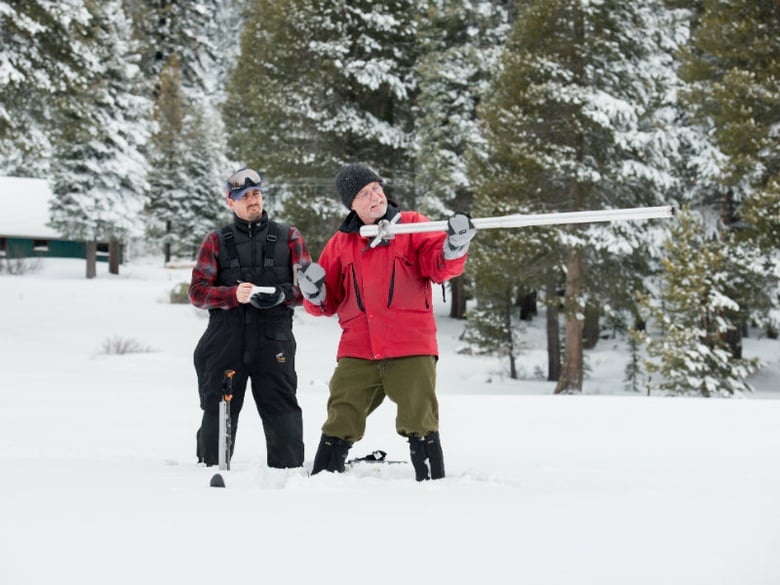 Frank Gehrke, chief of the California Cooperative Snow Surveys Program, conducted the season's first manual snow survey at Phillips Station near Lake Tahoe.