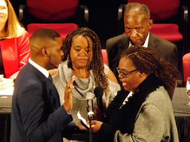 Michael Tubbs takes the oath of office as new Stockton Mayor Jan. 21, 2017. 