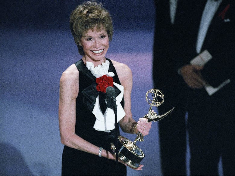 Mary Tyler Moore, 56, accepts the Emmy for best supporting actress in a miniseries or special for her role in “Stolen Babies” during the 45th annual Emmy Awards in Pasadena, California, Sunday, Sept. 19, 1993. 