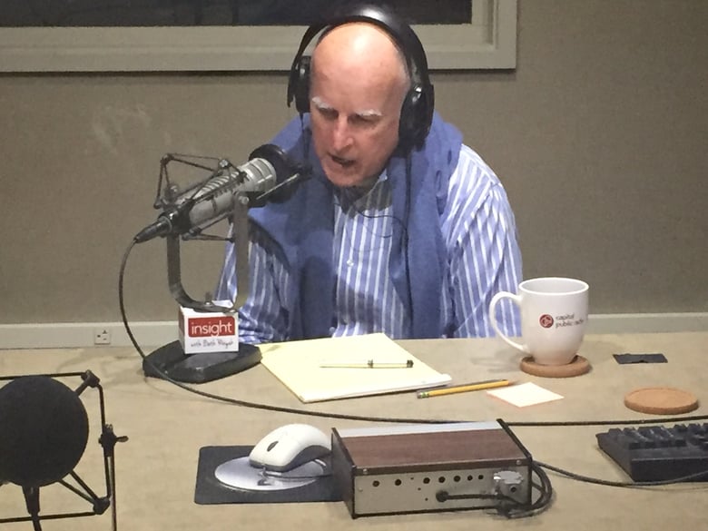 California Gov. Jerry Brown appears on PRI's "Science Friday" from the Capital Public Radio studios in Sacramento on Friday, January 27, 2017.