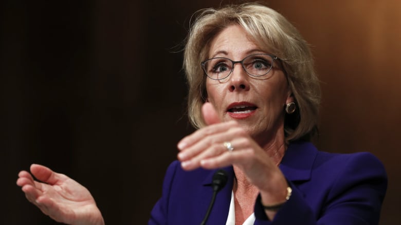 Education Secretary-designate Betsy DeVos testifies on Capitol Hill in Washington, Tuesday, Jan. 17, 2017, at her confirmation hearing before the Senate Health, Education, Labor and Pensions Committee.
