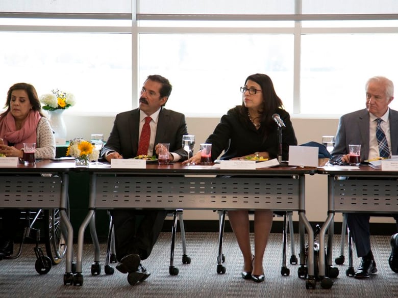 A delegation of Mexican senators speak at a lunch with business leaders at the Mexican consulate in Sacramento on Wednesday, February 15, 2017.