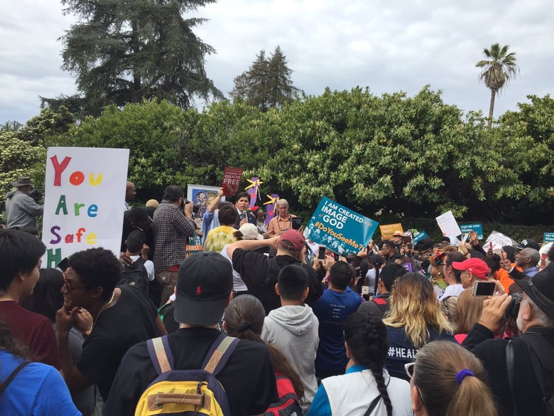 California Senate President pro Tem Kevin de León (D-Los Angeles) speaks at a rally in support of SB 54, his bill that seeks to protect immigrants living in the state illegally from deportation.