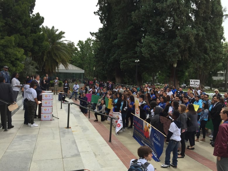 Students and advocates for after-school programs rally at the California state Capitol on Tuesday, May 16, 2017. They're calling for the state's first funding increase in a decade.