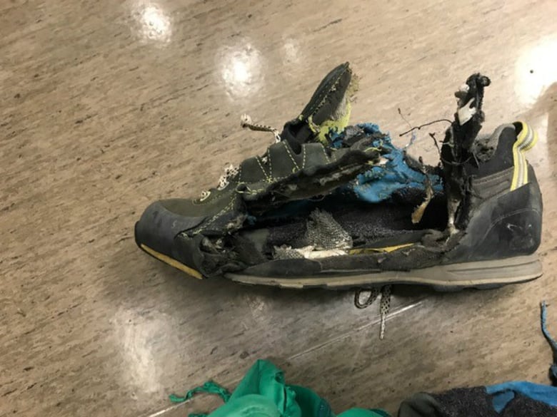 The shoe of a hiker struck by lightning near Donner Summit.